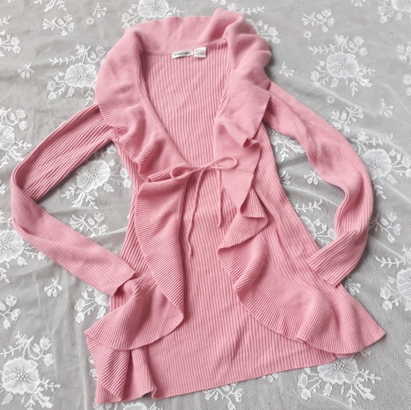 pink ruffle cardigan